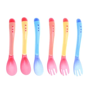 Baby Safety Silicone Temperature Sensing Spoon and Fork Feeding Flatware SEAU - Picture 1 of 12