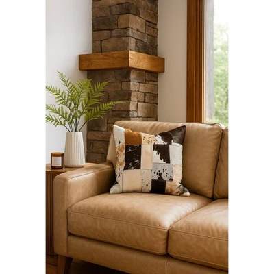 Funda de cojín de cuero de vaca patchwork - piel natural Foto 1 de 4