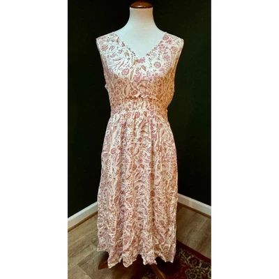 Vestido midi para mujer Lucky Brand estampado floral cuello en V sin mangas L Foto 1 de 4