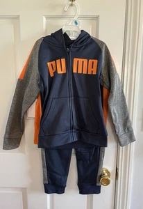 PUMA 3 Piece Set Boys 5 Hooded Zip Jacket T-Shirt And Pants Blue Orange Gray NWT - Picture 1 of 9