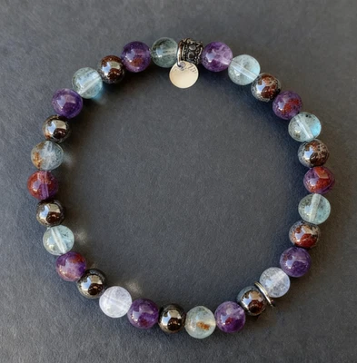 Pulsera elástica Empath Protection amatista fluorita hematita curación chakra Foto 1 de 3