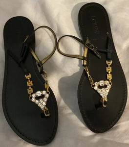 J. CREW Retail Jeweled CAPRI THONG SANDALS BLACK Size 7 ITALY Retail $167 - Picture 1 of 4