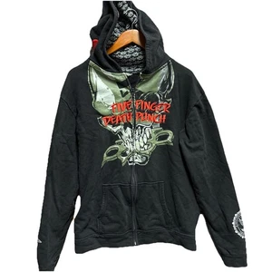Five Finger Death Punch Men’s Hoodie Size XL Black Zip Up Metal Band Sweatshirt - Picture 1 of 14