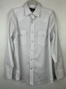 Vtg Wrangler Shirt Mens L White Pearl Snap Black Cowboy Western Rodeo Country - Picture 1 of 8