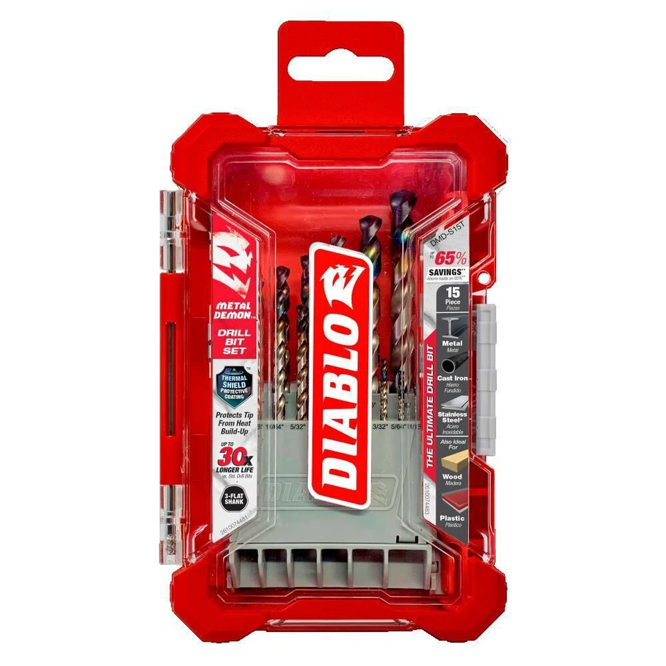 Набор металлических демонических сверл Diablo Tools для мягких, закаленных и нержавеющих сверл, 15 пирогов - Изображение 1 из 1