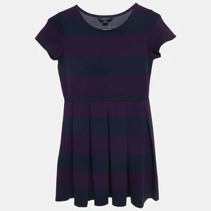 Polo Ralph Lauren Purple/Navy Blue Stripe Jersey Pleated Dress 16 Yrs - Picture 1 of 8