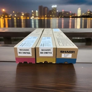 Set of Genuine Sharp MX-31NTMA Magenta, MX-31NTCA Cyan, MX-31NTYA Yellow Toners - Picture 1 of 5