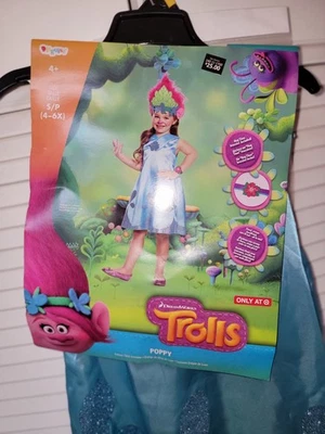 Disguise Dreamworks Trolls Poppy 豪华儿童服装连衣裙小号 4-6x 全新 — 第 1/4 张图片
