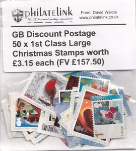 GB Discounted Postage 50 x 1st Class Large Christmas Stamps (FV £157.50) lot 2 - Picture 1 of 1