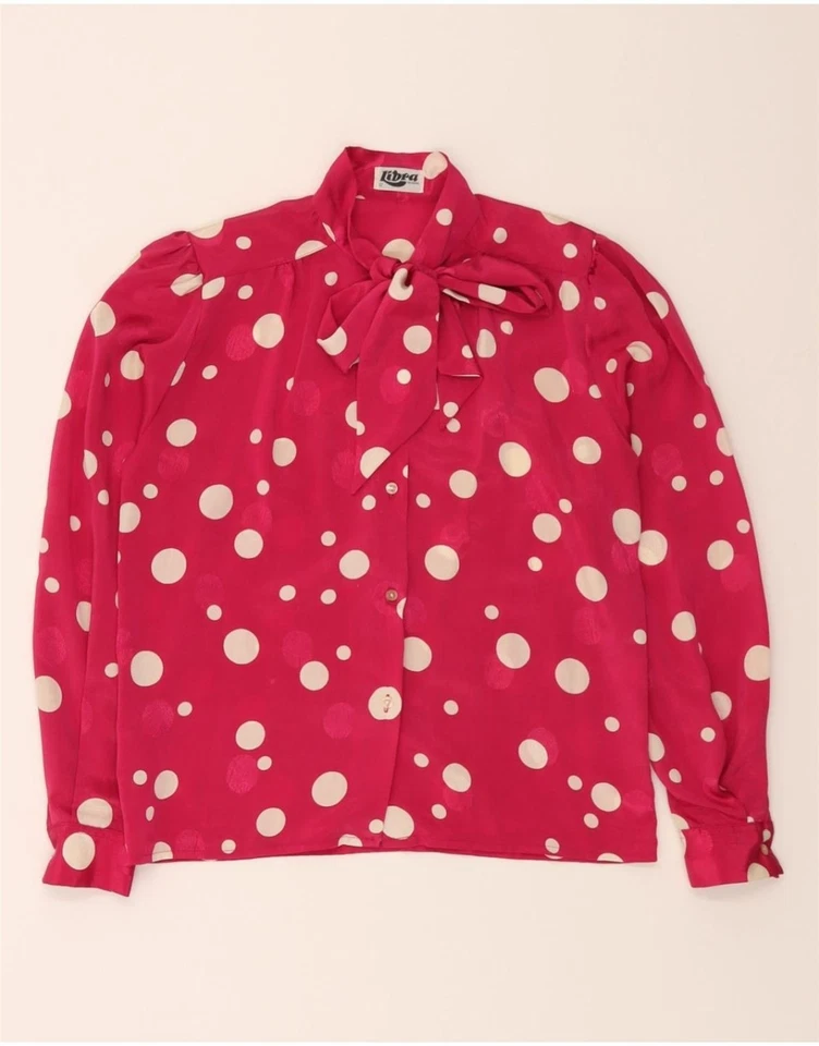Blusa Camisa LIBRA Mujer Corbata Frontal Reino Unido 12 Mediana Rosa Lunares Poliéster AI12 Foto 1 de 3