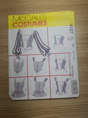 McCalls 4107 Renaissance Tops Corset Style Costume Cosplay Misses 6-12 Pattern - Image 1 of 4