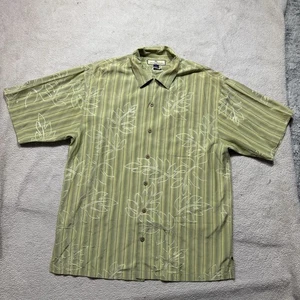 Tommy Bahama Shirt Mens Medium Button-Up Striped Floral 100% Silk Camp Hawaiian - Picture 1 of 15