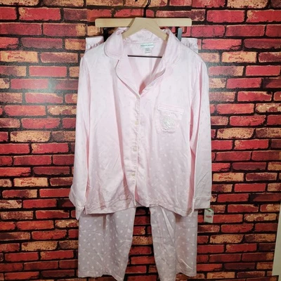 Conjunto de pijama Miss Elaine para mujer grande satinado rosa lunares bordado salón  Foto 1 de 4
