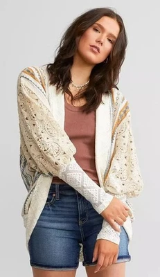 Cárdigan Miss Me Crochet Cocoon Talla S Nuevo con Etiquetas Crema/Marrón Foto 1 de 4