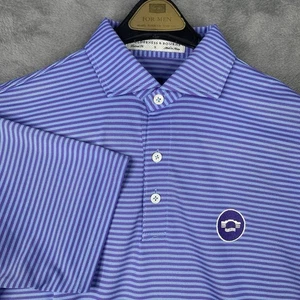 Camisa Holderness Bourne Hombres Pequeña Polo de Golf Púrpura Rayas Rendimiento Club Logo - Imagen 1 de 13