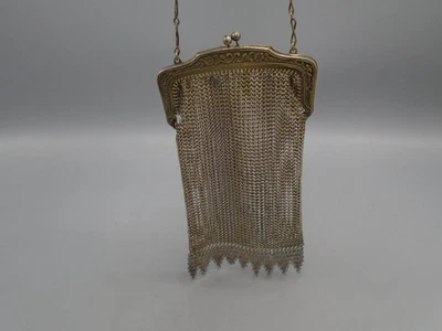 Bolso de mano vintage Whiting & Davis malla plateada aleta metal etiqueta cadena correo Foto 1 de 4