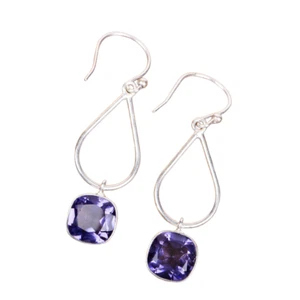 Iolite Gemstone 925 Sterling Silver Jewelry Earrings, Elegant Earrings For Gift - Picture 1 of 3