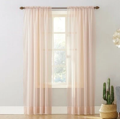NO. 918 Emily Sheer Voile Rod Pocket Curtain Panel 59" x 63"  (1) Panel New - Image 1 of 4