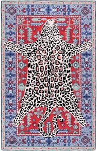 Hand Tufted Octavia Leopard Rug With Red Of Lite Blue White Pink Multi Colored