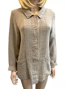 FLAX Jeanne Englehart Mushroom Taupe Coarse Linen Layer Jacket S B40" - Picture 1 of 8