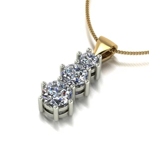 Womens Pendant Round 1 Ct GLI Lab Grown 18k Multi-Tone Gold Necklace Diamond - Picture 1 of 7