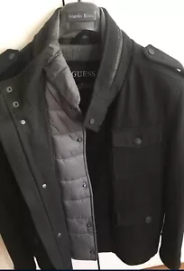 GUESS Men’s Wool Coat 4 Pocket New -Very Stylish, Warm Insulated Inner Size M - Picture 1 of 6