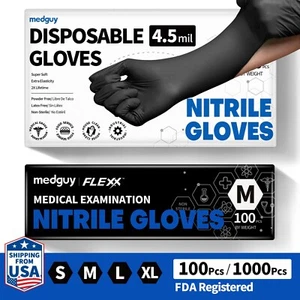 Disposable Nitrile Gloves 4.5mil Black Powder-Free Food-Safe Cleaning Exam Glove - Picture 1 of 16