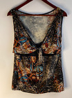 Bang Blouse Womens Size 14 Brown Black V-Neck Tie Sleeveless Stretch Flowy Comfy