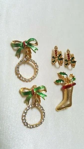 2 Pr. Clip Pendientes de Navidad - Corona y Vela de Acebo y 1 Pin de Navidad Bota de Acebo - Imagen 1 de 8