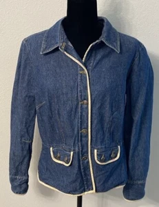 First Issue Denim Jacket w/ Cream Floral Trim Size L (fits like size medium) - Picture 1 of 9