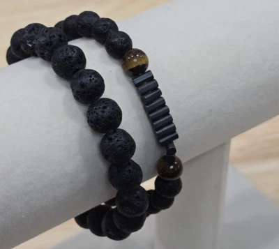 Natural Volcanic Lava Stone Stretch Bracelet Essential Oil Diffuser - Image 1 of 4