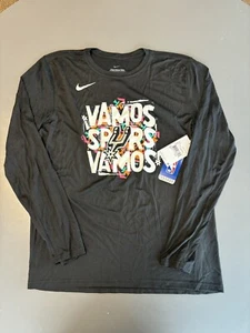 New NIKE San Antonio Spurs Long Sleeve T-Shirt Large Black Vamos Basketball NBA - Picture 1 of 7