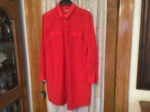 Women's GAP Zig Zag Pink Red Print Long Sleeve Shirt Dress Button Front size L - Picture 1 of 3