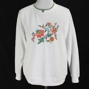 Liberty Lane Sweatshirt Damen Größe S Elfenbein Bestickt Blumen Rundhals Oma - Bild 1 von 8