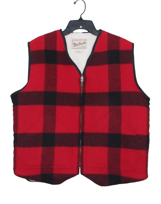 Colete Woolrich M Feminino Vermelho Preto Búfalo Xadrez Mistura de Lã Forro de Lã com Zíper - Imagem 1 de 4