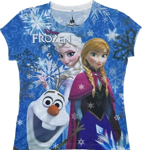 Disney Parks Kids Blue Short Sleeve Glitter Frozen Anna Elsa Olaf T Shirt Sz M - Picture 1 of 3