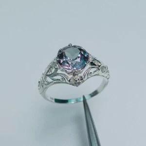 Alexandrite Ring, 925 Sterling Silver Ring, Lab Created Round Alexandrite Ring - Picture 1 of 10