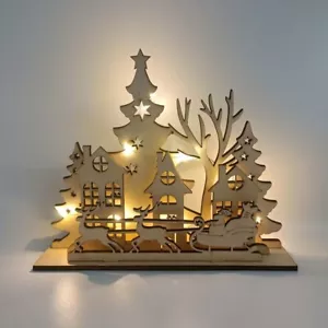 Decorazione Villaggio LED Natale Illumina Scena Legno Bianco Casa Natale Renna - Foto 1 di 3