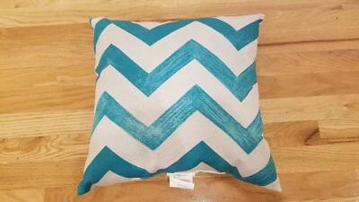 New Outdoor 16" Patio Throw Toss Chair Back Pillows - Turquoise & White Chevron - Image 1 of 4
