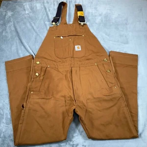 NEW Carhartt Bib Overalls Workwear Carpenter Pants Brown Duck Canvas 38x30 - Picture 1 of 11