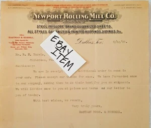 1908 Dallas Texas Letterhead Newport Rolling Mill Co. A. L. & A.R. Andrews - Imagen 1 de 1