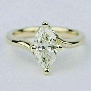 2 Carat Marquise Diamant Solitär Verlobungsring Gelbgold-Finish Silber Gr 54-62 - Bild 1 von 5
