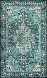 Ultra-Thin Washable Vintage Home Entry Non-Slip Oriental Medallion Area Rug - Picture 1 of 6