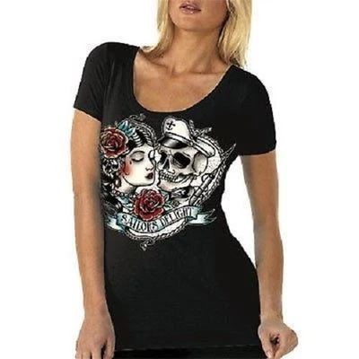 Camisa gótica punk tatuaje esqueleto delicia Squeleto Lucky 13 Sailors auténtica para mujer M Foto 1 de 2