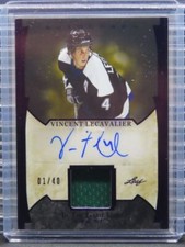2022-23 Leaf In The Game Used Vincent LeCavalier Purple Foil Jersey Auto #01/40