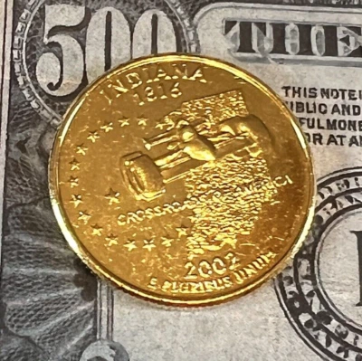 2002 D Washington Quarter - Indiana - 24 Karat Gold Plated - Image 1 of 2