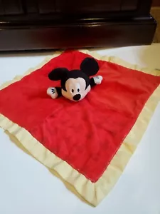Disney Baby Mickey Mouse Blanket Red Yellow Trim Crinkle Ears Security Lovey - Picture 1 of 4