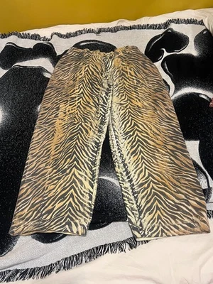 Tiger Print Mid-Rise Pleated Trousers - Big Bud Press - Cotton - Elastic Waist - Image 1 of 4