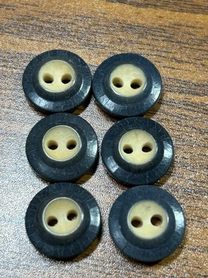 Buttons 6 Black & tab 2 hole round plastic thick 1.5cm VTG - Image 1 of 4