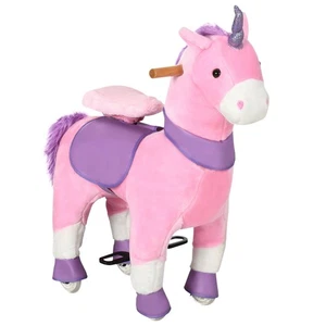 Qaba Kinder Reiten auf Einhorn Laufpferd, mechanisches Pony Spielzeug mit Rädern, Geschenk f - Bild 1 von 4